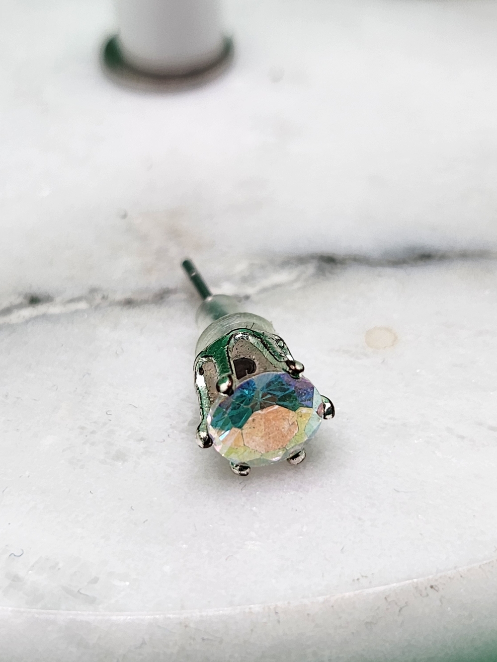 Iridescent Crystal Stud Earrings in Multi-Color - Classic Silver Tone